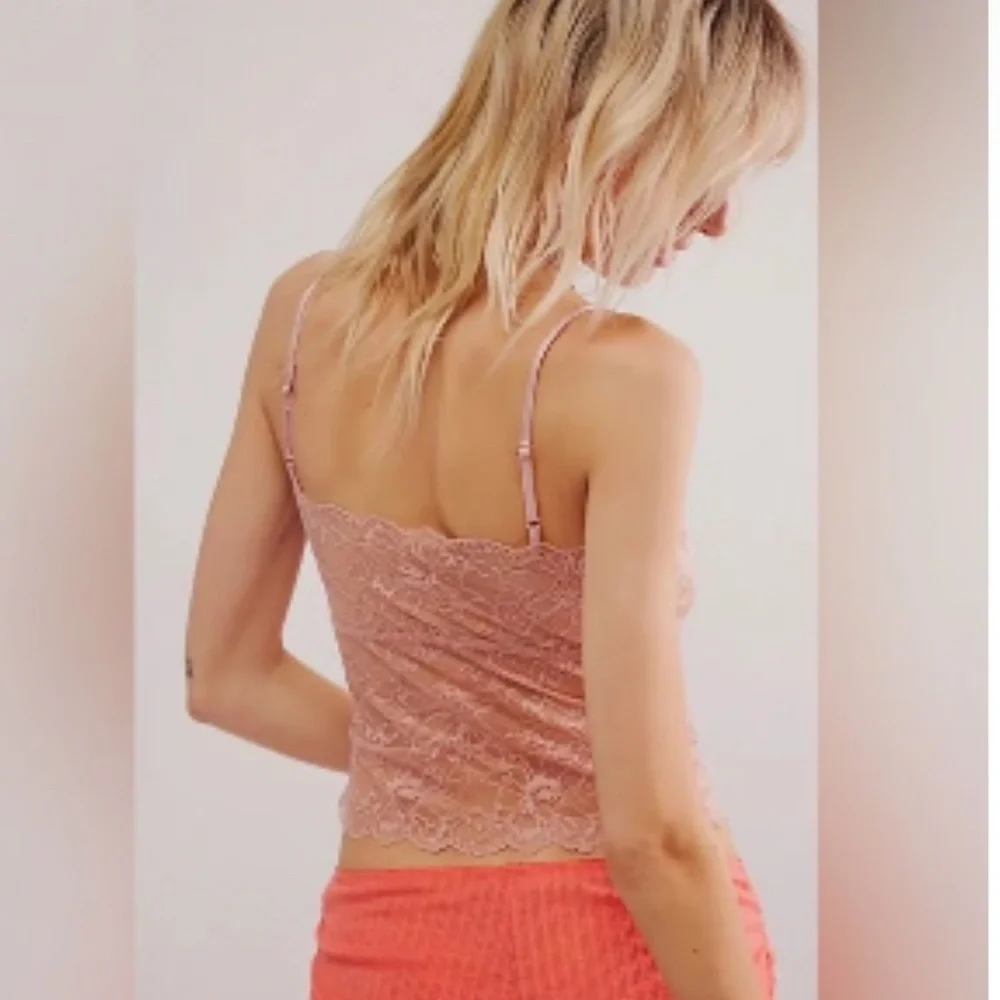 Free People Intimately Lace Trim Pink Cami Top Size XS